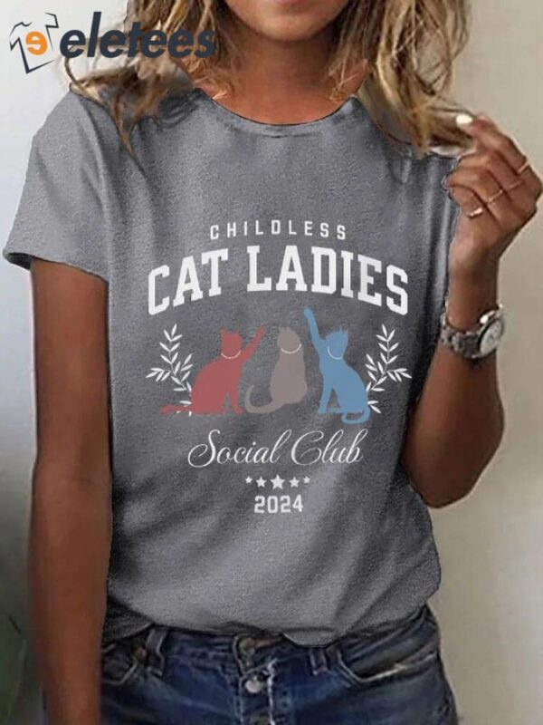Women’s Childless Cat Lady Print O-Neck T-Shirt