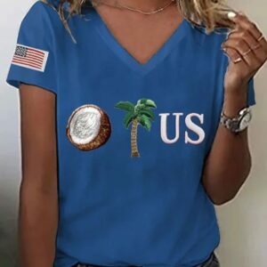 Womens Coconut US Print V neck T Shirt