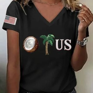 Womens Coconut US Print V neck T Shirt1
