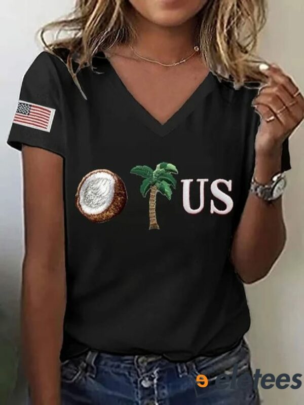 Women’s Coconut US Print V-neck T-Shirt