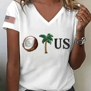 Womens Coconut US Print V neck T Shirt2