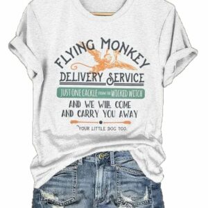 Womens Flying Monkey Wicked Fan Print Crew Neck T Shirt1