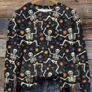 Women’s Halloween Floral Skull Print Sweatshirt
