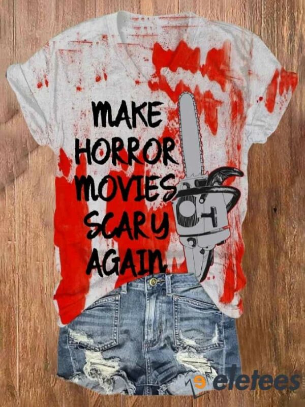 Women’s Halloween Horror Movie Chainsaw Printed Round Neck Short Sleeve T-Shirt
