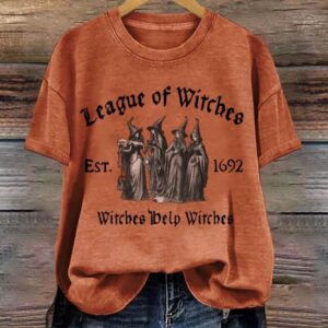 Women’s Halloween League of Witches Witches Help Witches Print Casual Tee