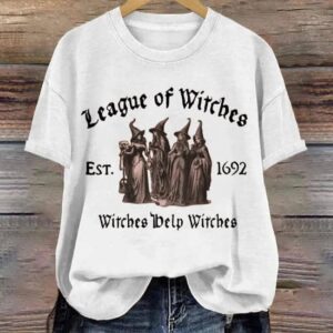 Womens Halloween League of Witches Witches Help Witches Print Casual Tee1