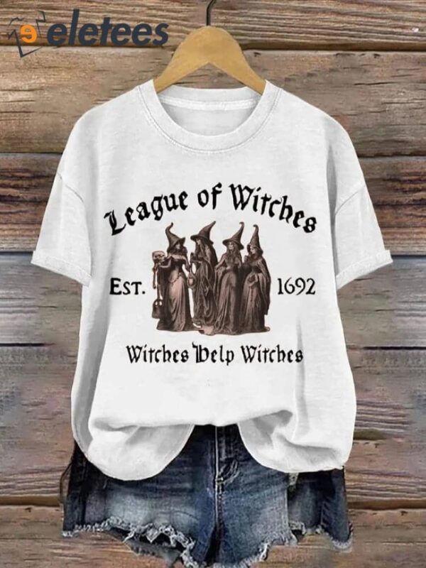 Women’s Halloween League of Witches Witches Help Witches Print Casual Tee
