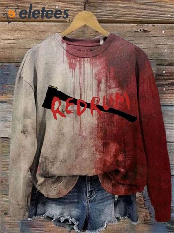 Women’s Halloween Redrum Axe Bloody Print Casual Sweatshirt