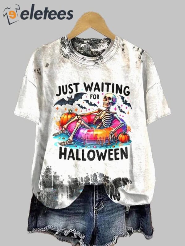 Women’s Halloween Skull Just Waiting For Halloween Print Casual T-Shirt