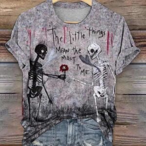 Women’s Halloween Skull The Little Things Mean The Most To Me Printed T-Shirt