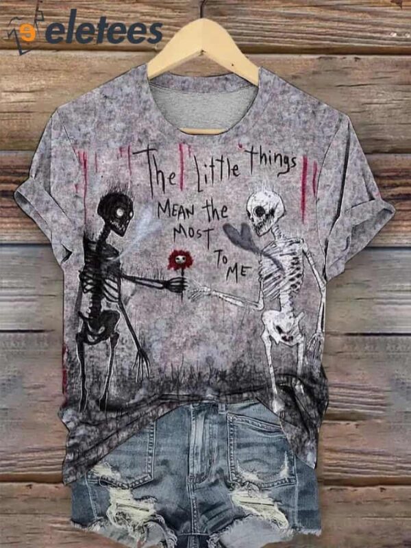Women’s Halloween Skull The Little Things Mean The Most To Me Printed T-Shirt