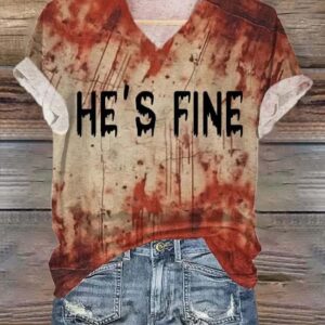 Womens Hes Fine Bloody Print V Neck T Shirt