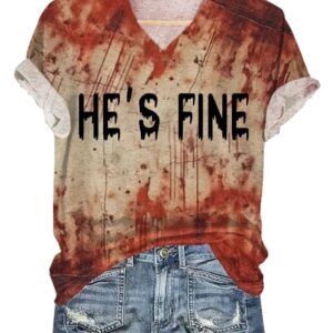 Womens Hes Fine Bloody Print V Neck T Shirt1