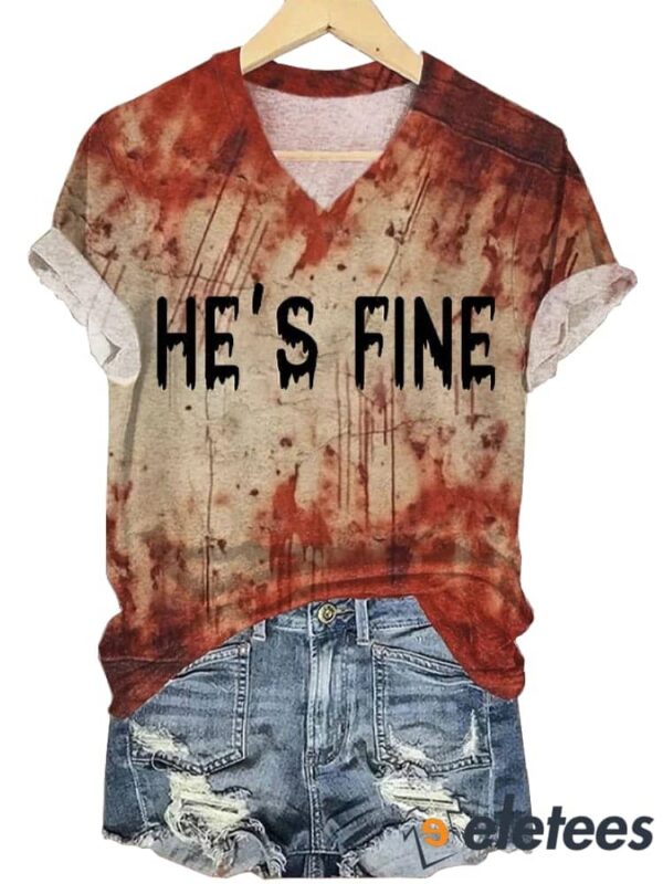 Women’s He’s Fine Bloody Print V Neck T-Shirt