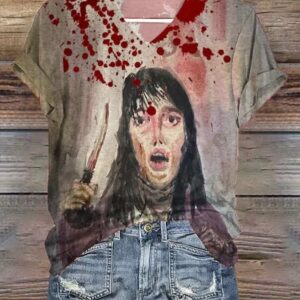 Womens Horrible Blood Stains Print Casual T Shirt