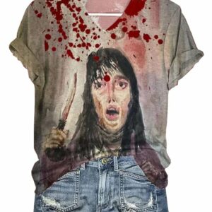 Womens Horrible Blood Stains Print Casual T Shirt1