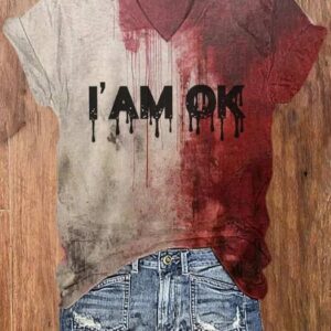 Women’s I’m OK Blood Splatter Print T-Shirt