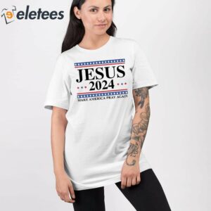 Womens Jesus 2024 Make America Pray Again Print V Neck T Shirt 6
