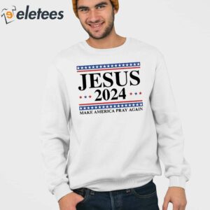 Womens Jesus 2024 Make America Pray Again Print V Neck T Shirt 7