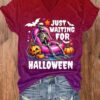 Women’s Just Waiting For Halloween Print V-Neck T-Shirt