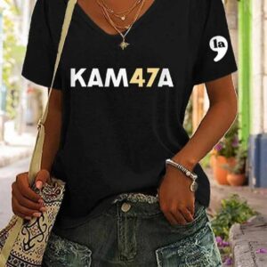 Womens KAM47A Print V Neck T Shirt