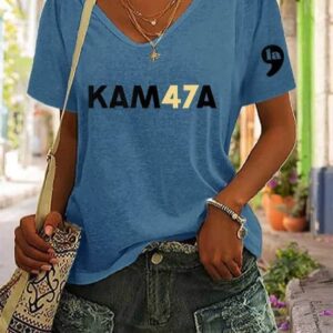 Womens KAM47A Print V Neck T Shirt1