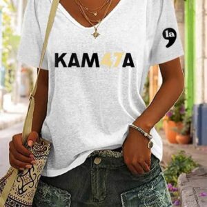 Womens KAM47A Print V Neck T Shirt2