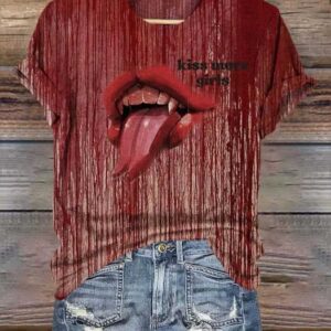 Womens Kiss More Girls Blood Halloween Art Print T Shirt