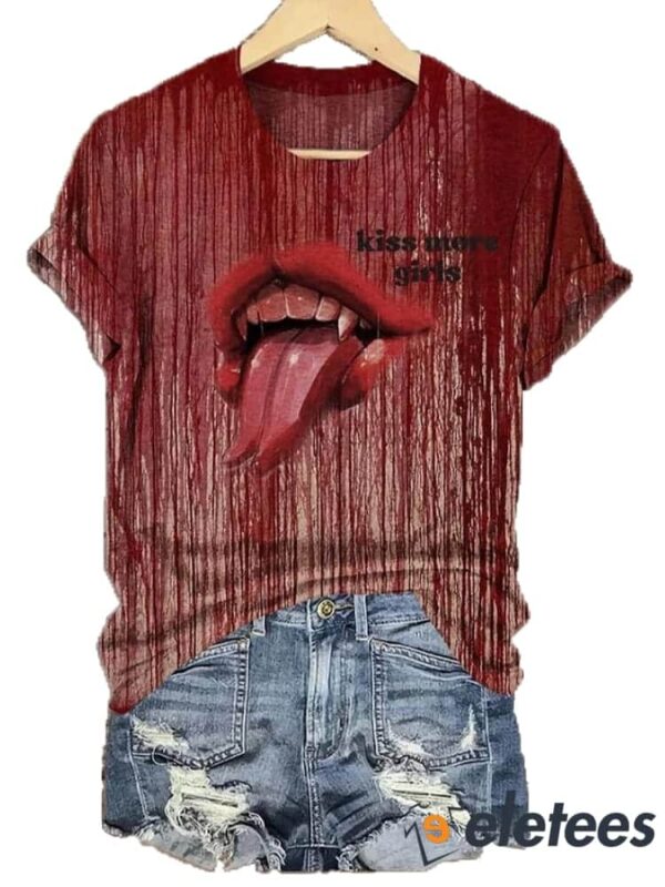 Women’s Kiss More Girls Blood Halloween Art Print T-Shirt