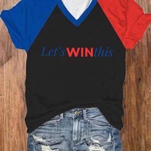 Womens Lets Win This Print V Neck T Shirt1