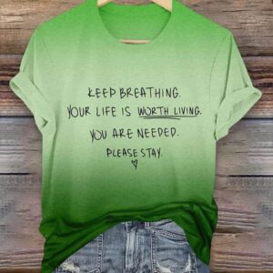 Womens Mental Health Keep Breathing Print T Shirt