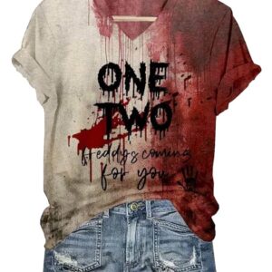 Womens One Two Freddys Coming For You Print T shirt1