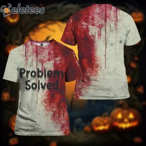 Women's Bloody Problem Solved Halloween Print V-Neck T-Shirt