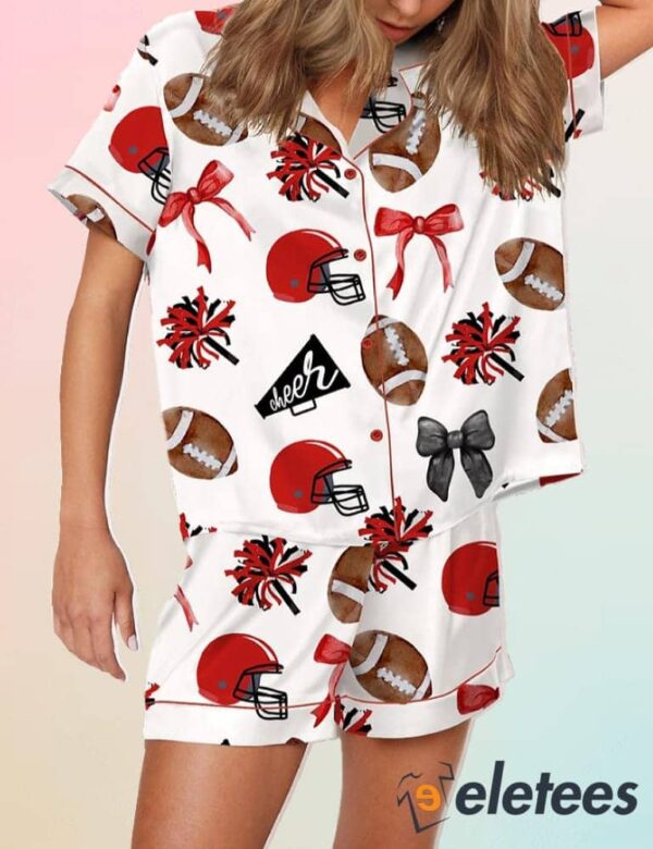 Cheer Football Coquette Bows Satin Pajama Set