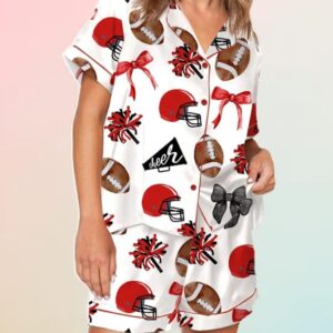 Cheer Football Coquette Bows Satin Pajama Set1