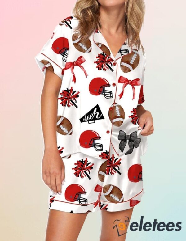 Cheer Football Coquette Bows Satin Pajama Set