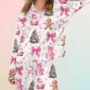 Coquette Pink Christmas Satin Long Sleeve Pajama Set