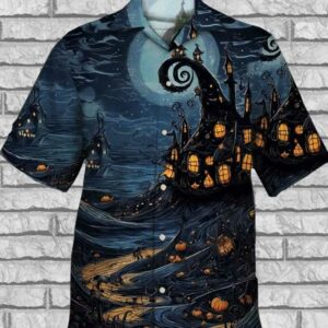 Mens Halloween Fun Scary Cuban Collar Cotton Blend Shirt