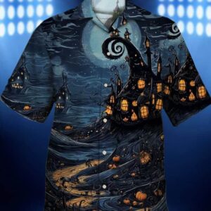 Mens Halloween Fun Scary Cuban Collar Cotton Blend Shirt1