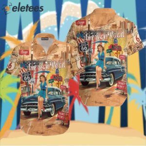 Pin Up Girl American Road Vintage Route 66 Classic Car Hawaiian Shirt