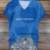 Women’s Cat Joyful Warrior Print V-Neck T-Shirt