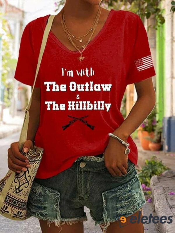 Women’s I’m With The Outlaw and The Hillbilly Print V-Neck T-Shirt