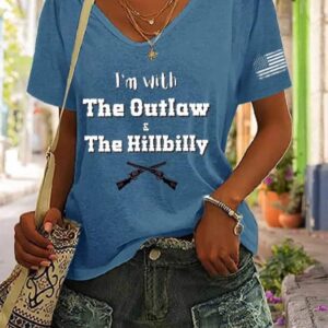 Womens Im With The Outlaw and The Hillbilly Print V Neck T Shirt1