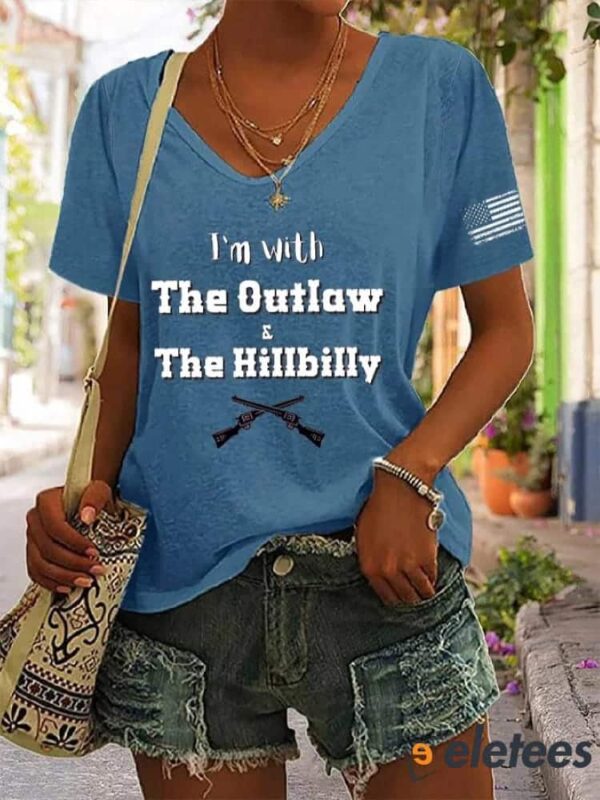 Women’s I’m With The Outlaw and The Hillbilly Print V-Neck T-Shirt