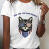 Women’s Mind Your Own Damn Business USA Cat Printed V-Neck Tee